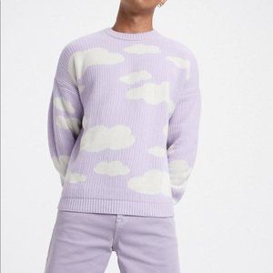 ASOS DESIGN oversized knitted sweater with cloud design in lilac Sz L